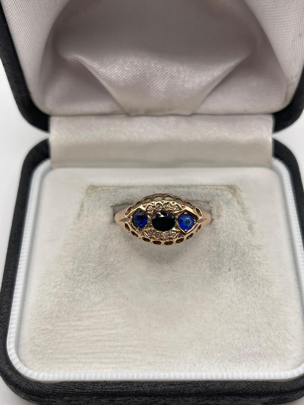 9ct gold sapphire, paste and diamond ring