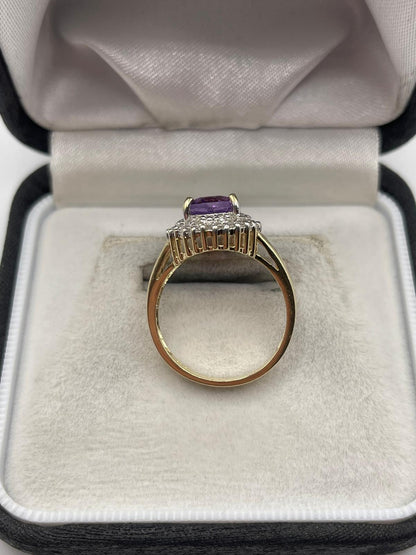 9ct gold amethyst and diamond ring