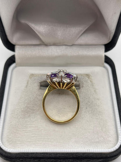 18ct gold amethyst, opal and diamond ring
