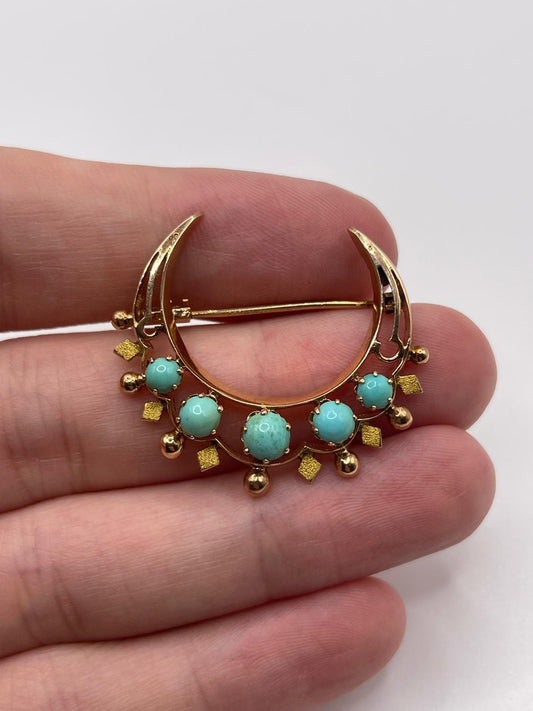 14ct rose gold turquoise crescent brooch
