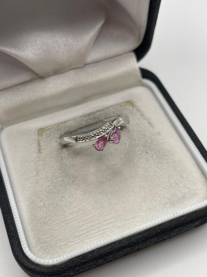 9ct white gold pink sapphire and diamond ring