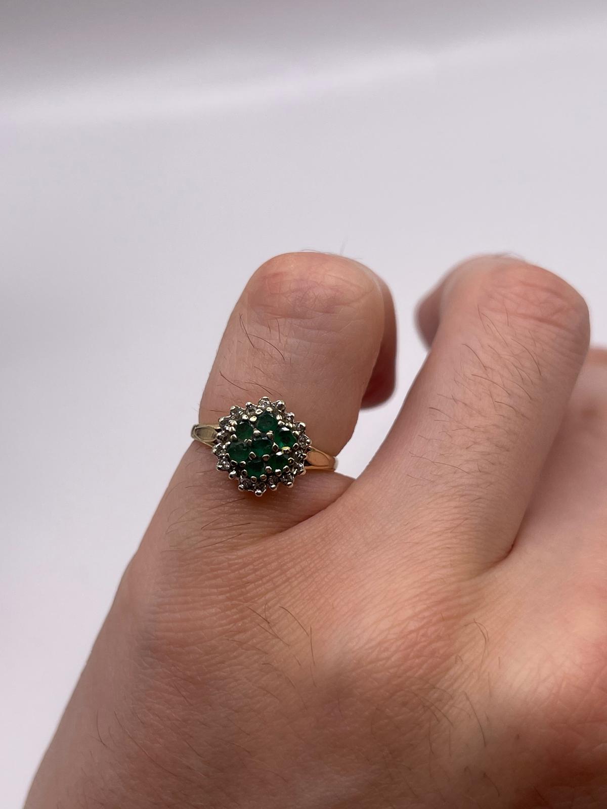 9ct gold emerald and diamond ring
