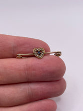 Load image into Gallery viewer, 9ct gold sapphire and pearl sweetheart brooch
